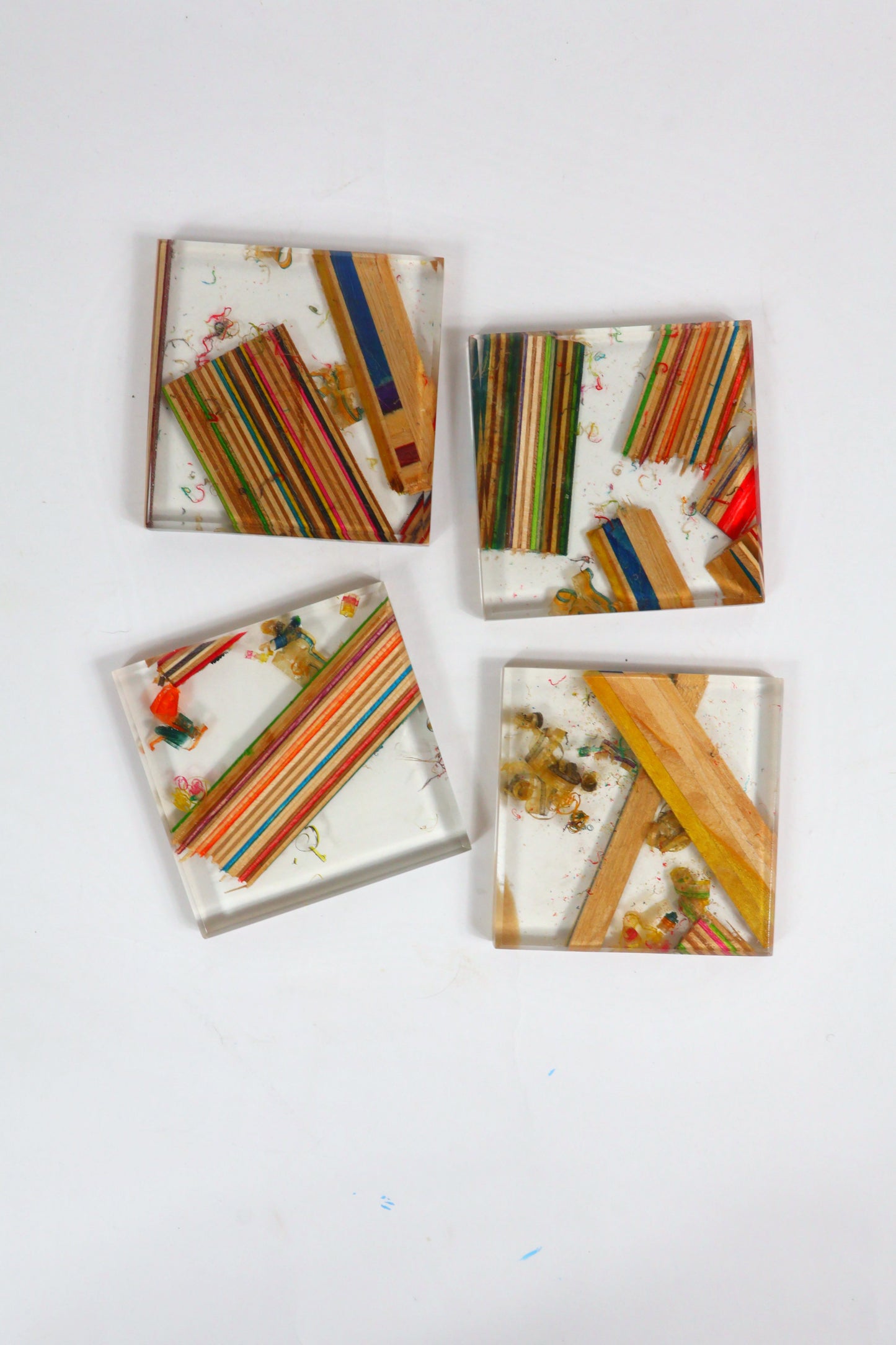 Recycled skateboards and epoxy coaster set