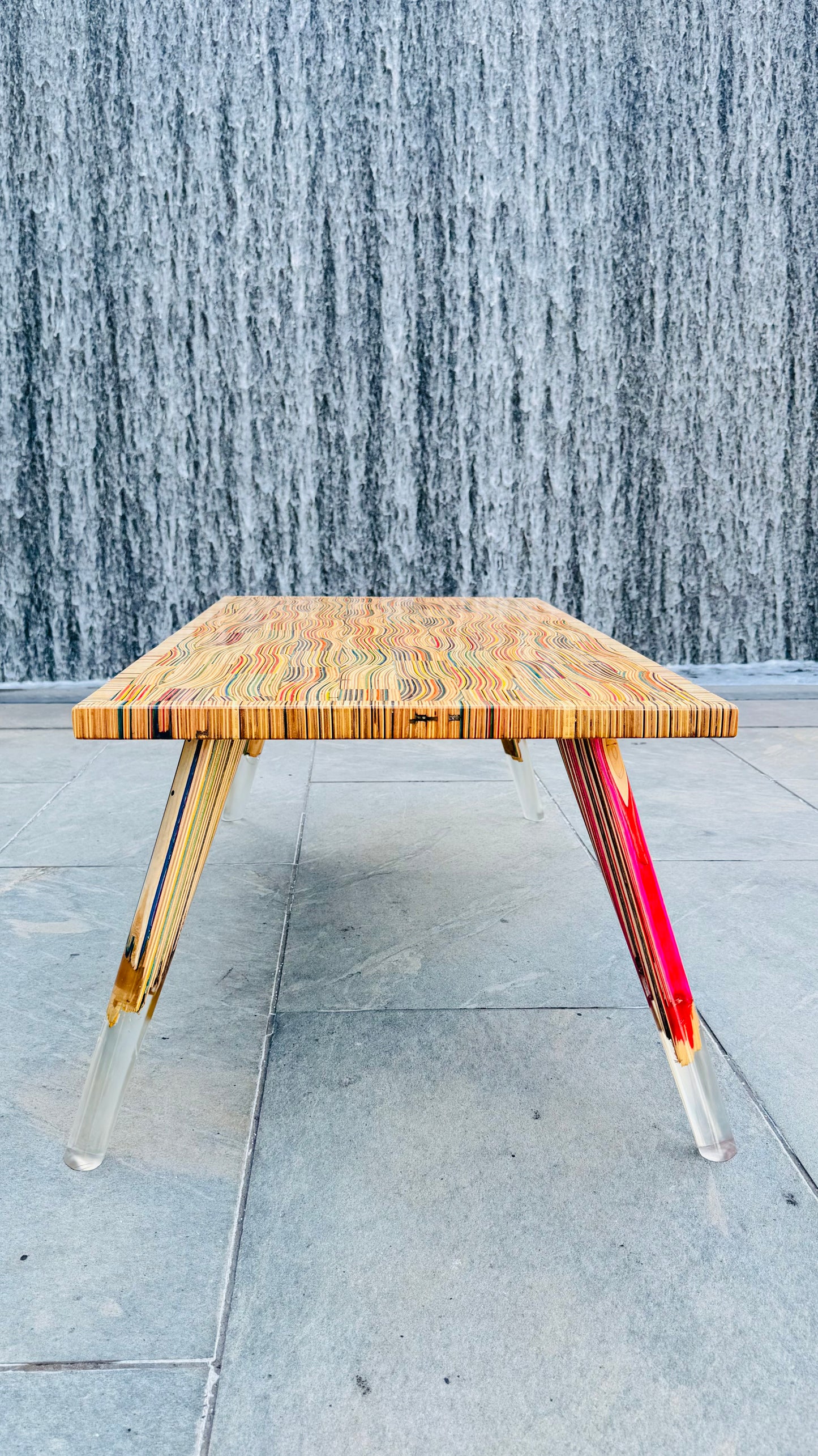 Recycled skateboards and epoxy coffee table