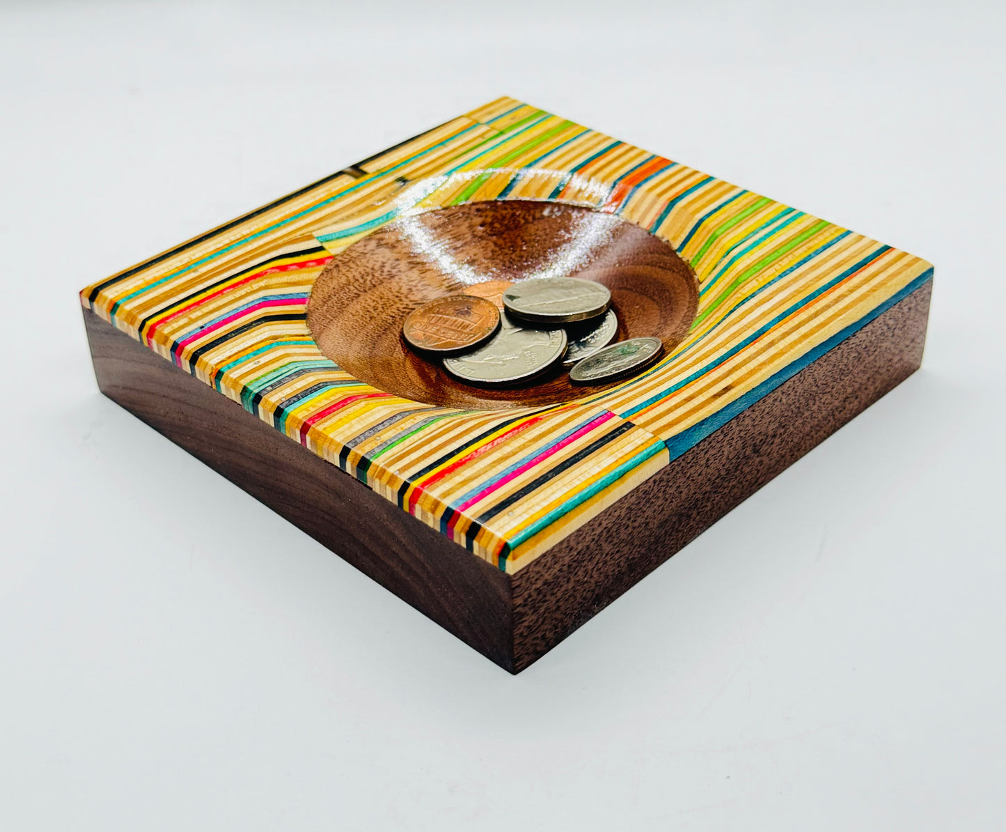 Black Walnut and Recycled Skateboards Coin Dish