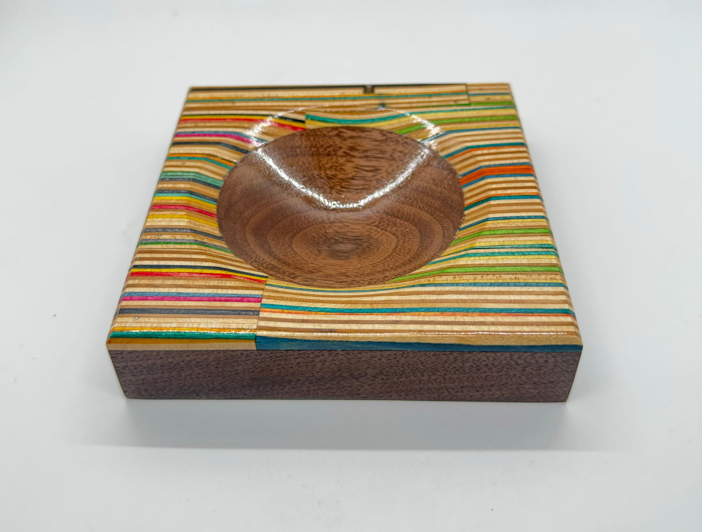 Black Walnut and Recycled Skateboards Coin Dish