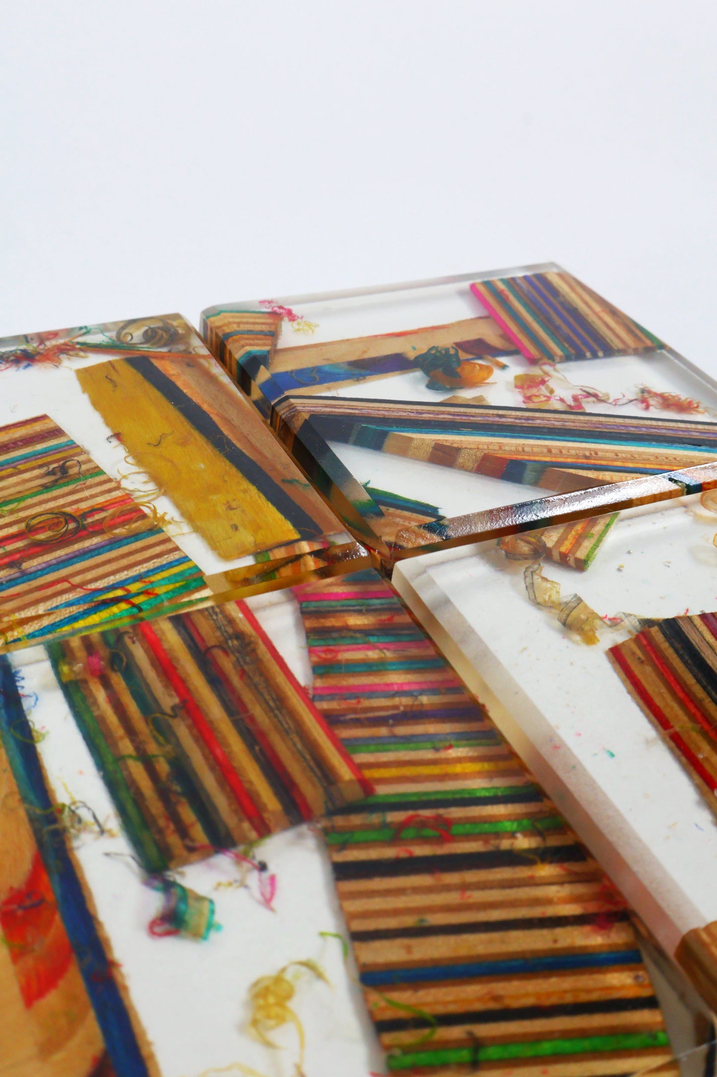 Recycled skateboards and epoxy coaster set