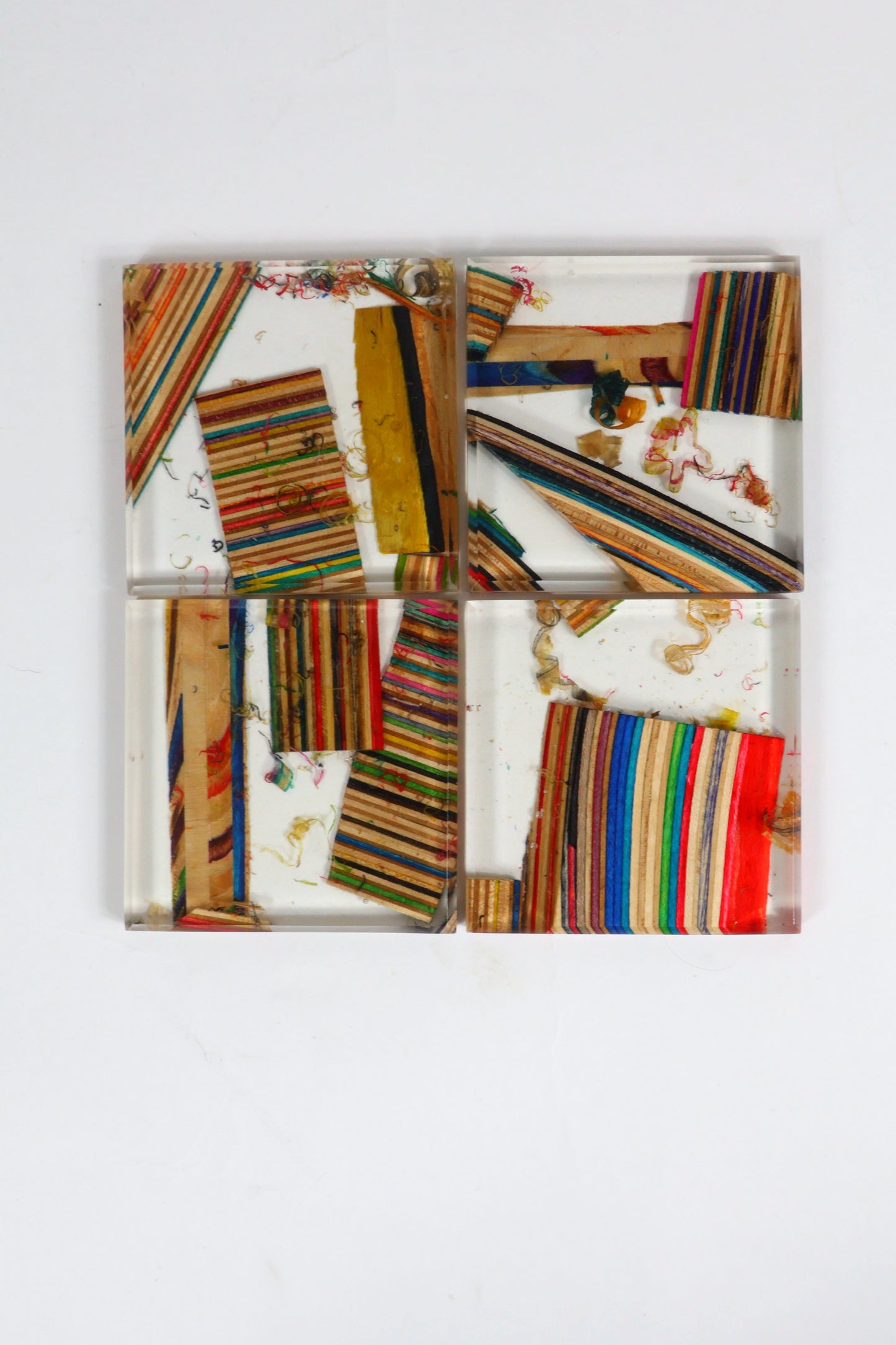 Recycled skateboards and epoxy coaster set