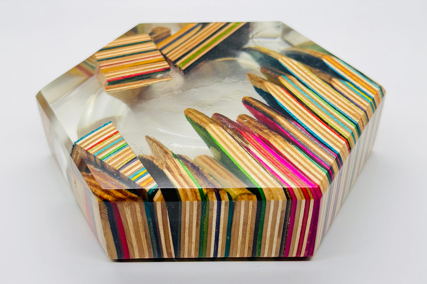 Recycled skateboards and epoxy catch all tray