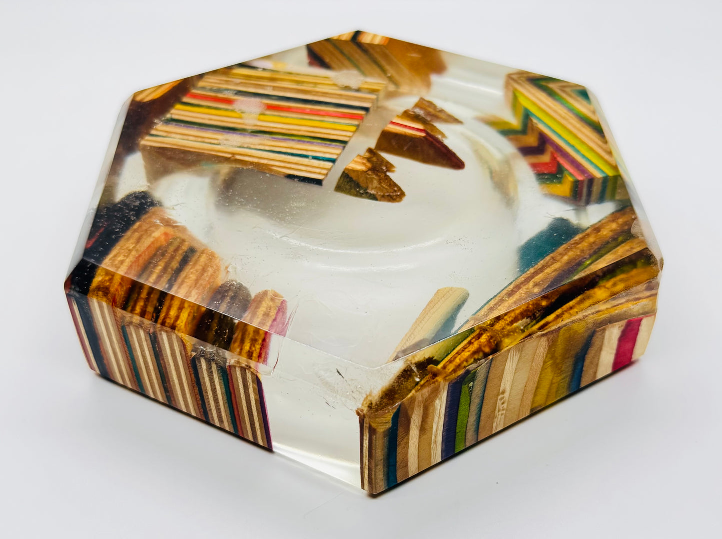 Recycled skateboards and epoxy catch all tray