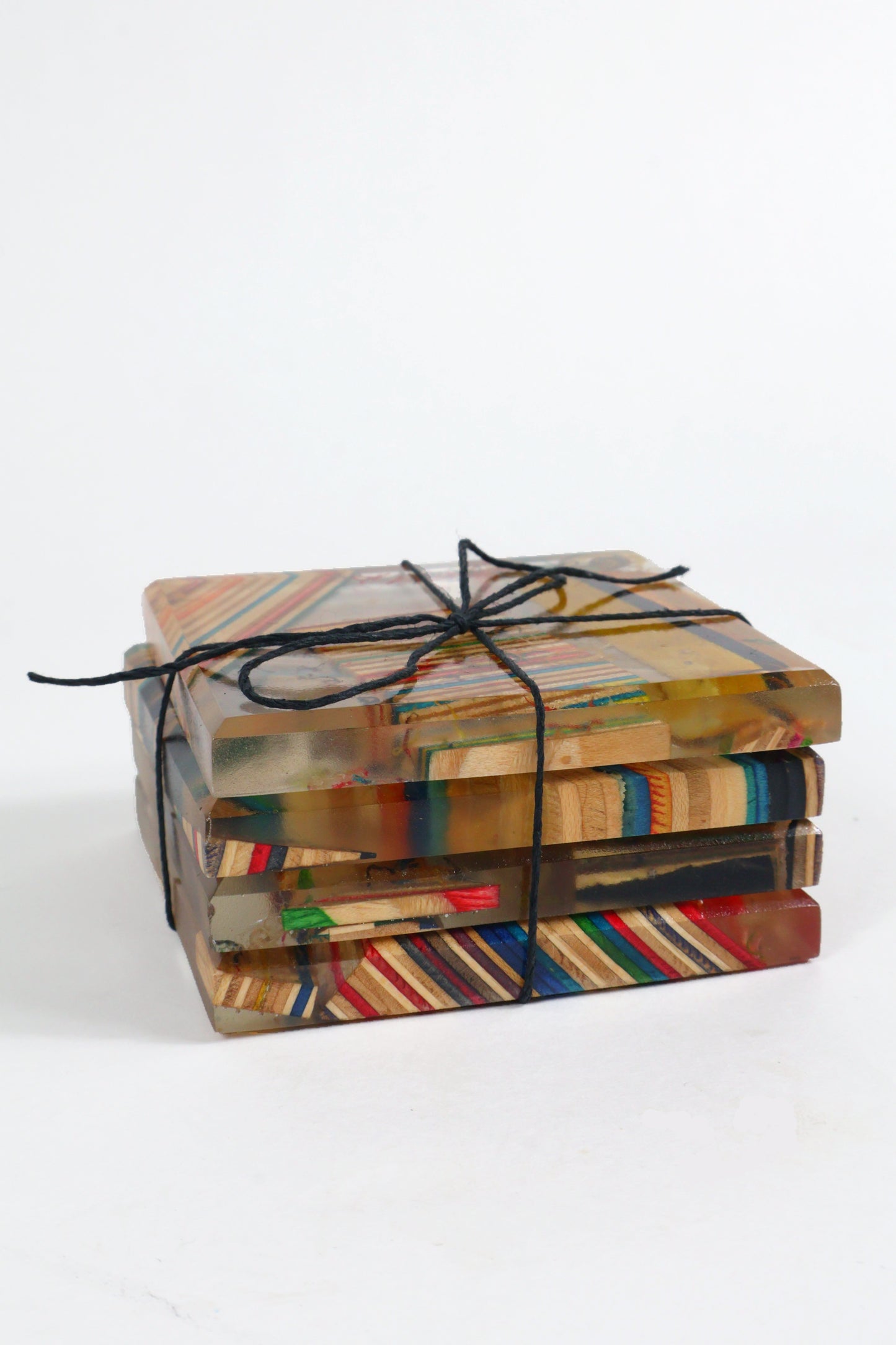 Recycled skateboards and epoxy coaster set
