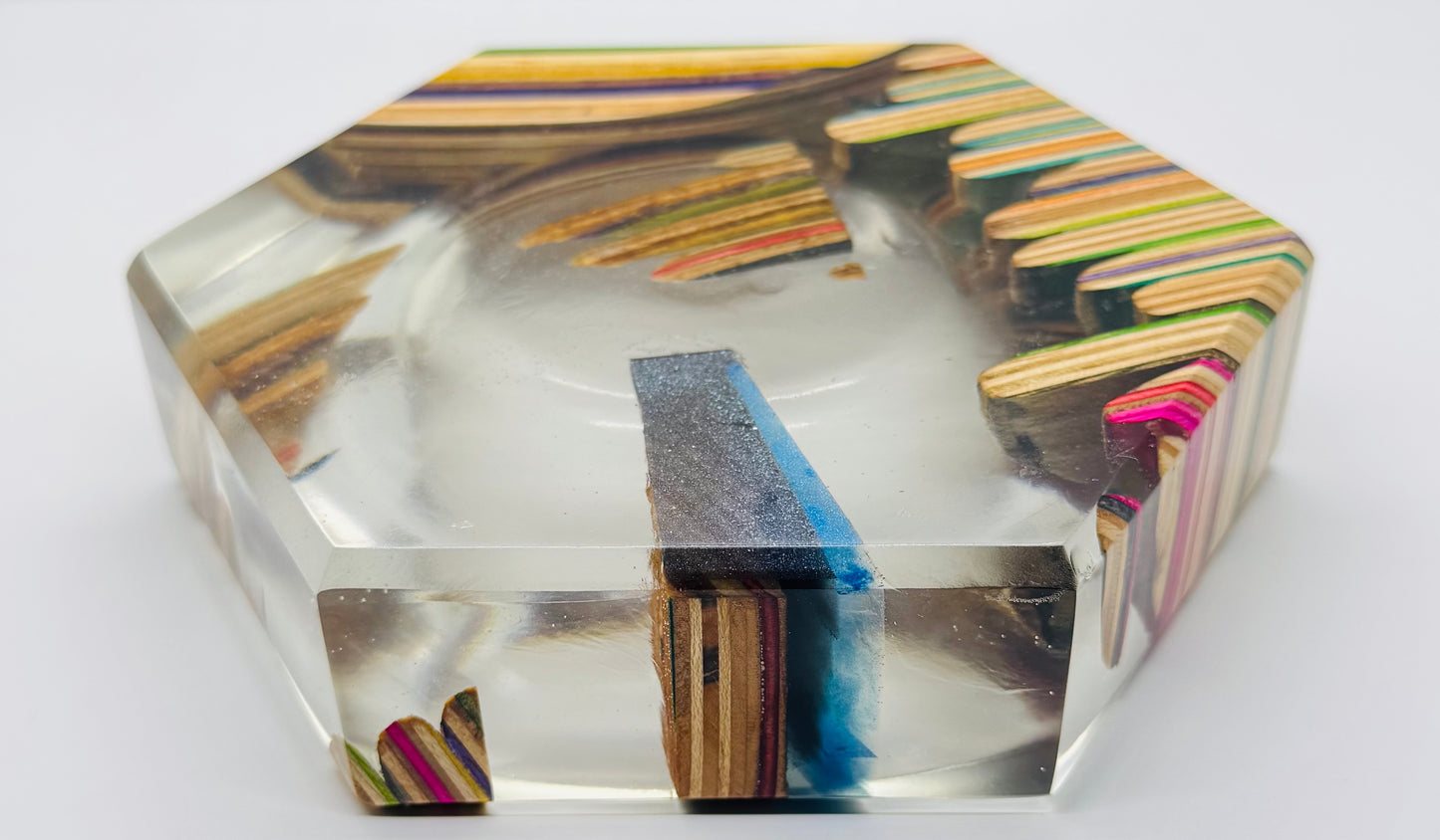 Recycled skateboards and epoxy catch all tray