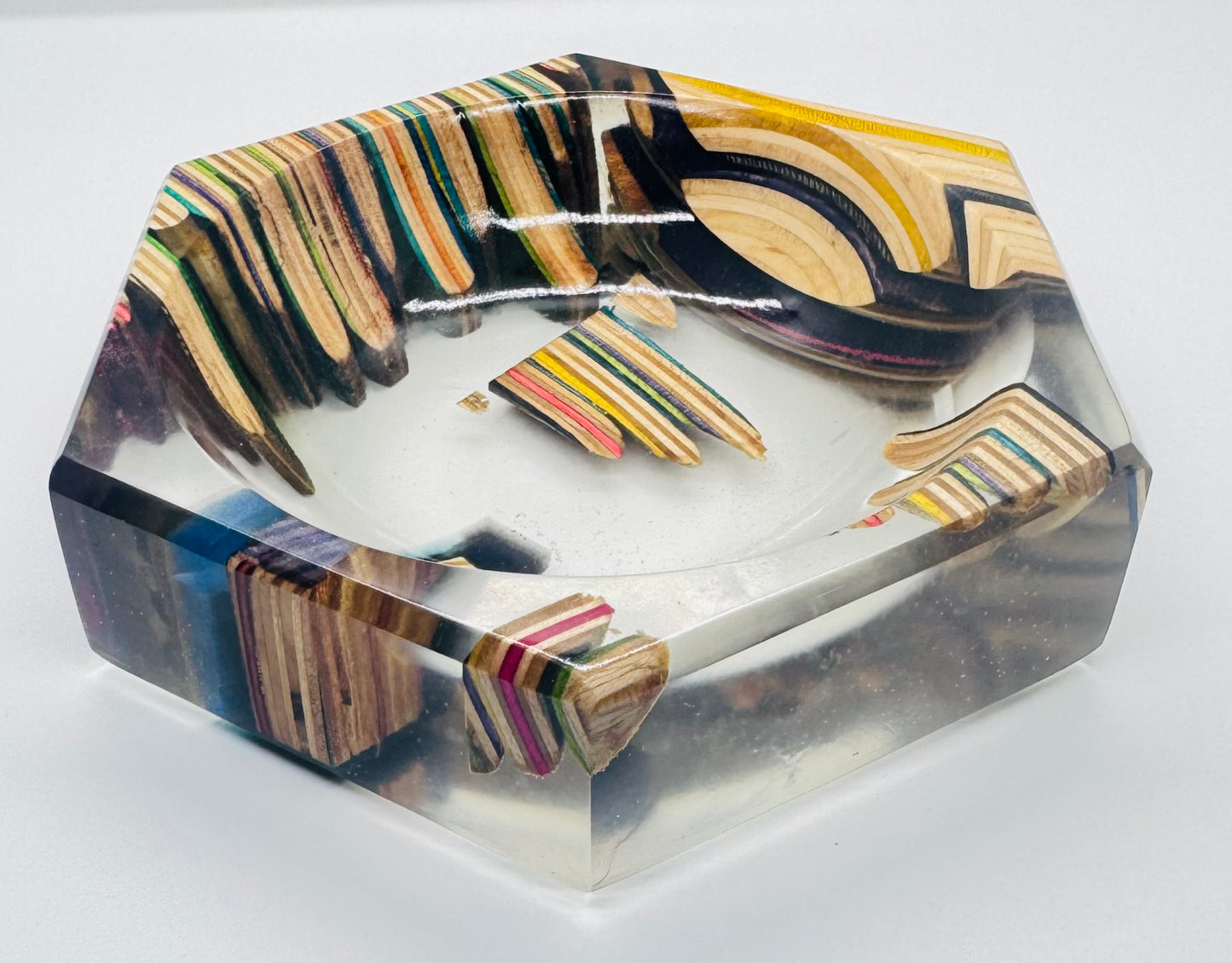 Recycled skateboards and epoxy catch all tray