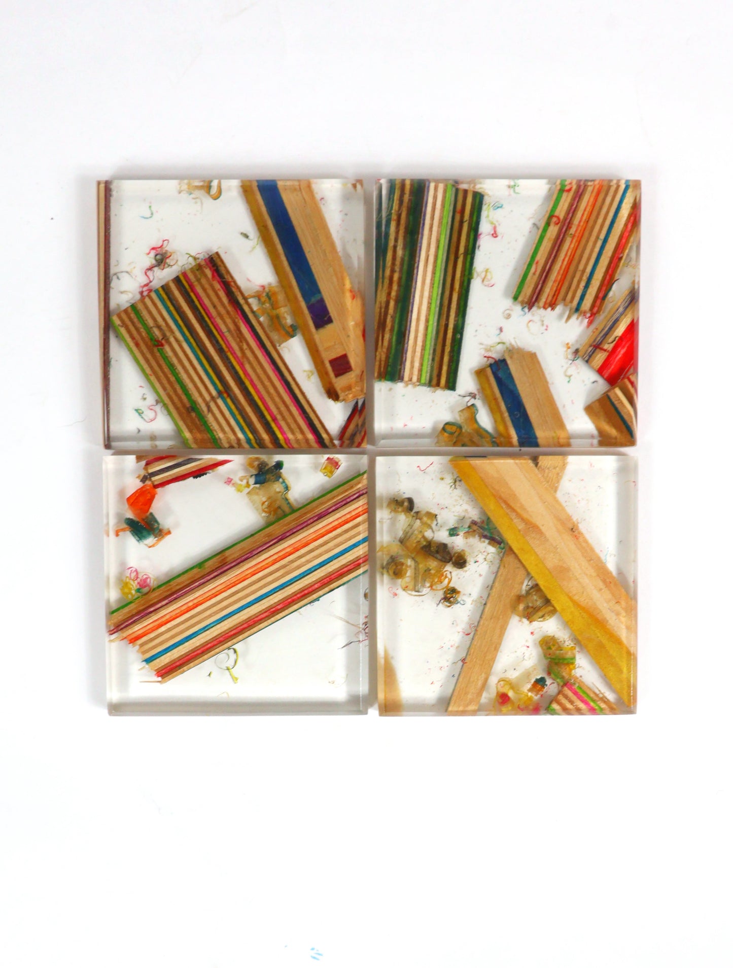 Recycled skateboards and epoxy coaster set