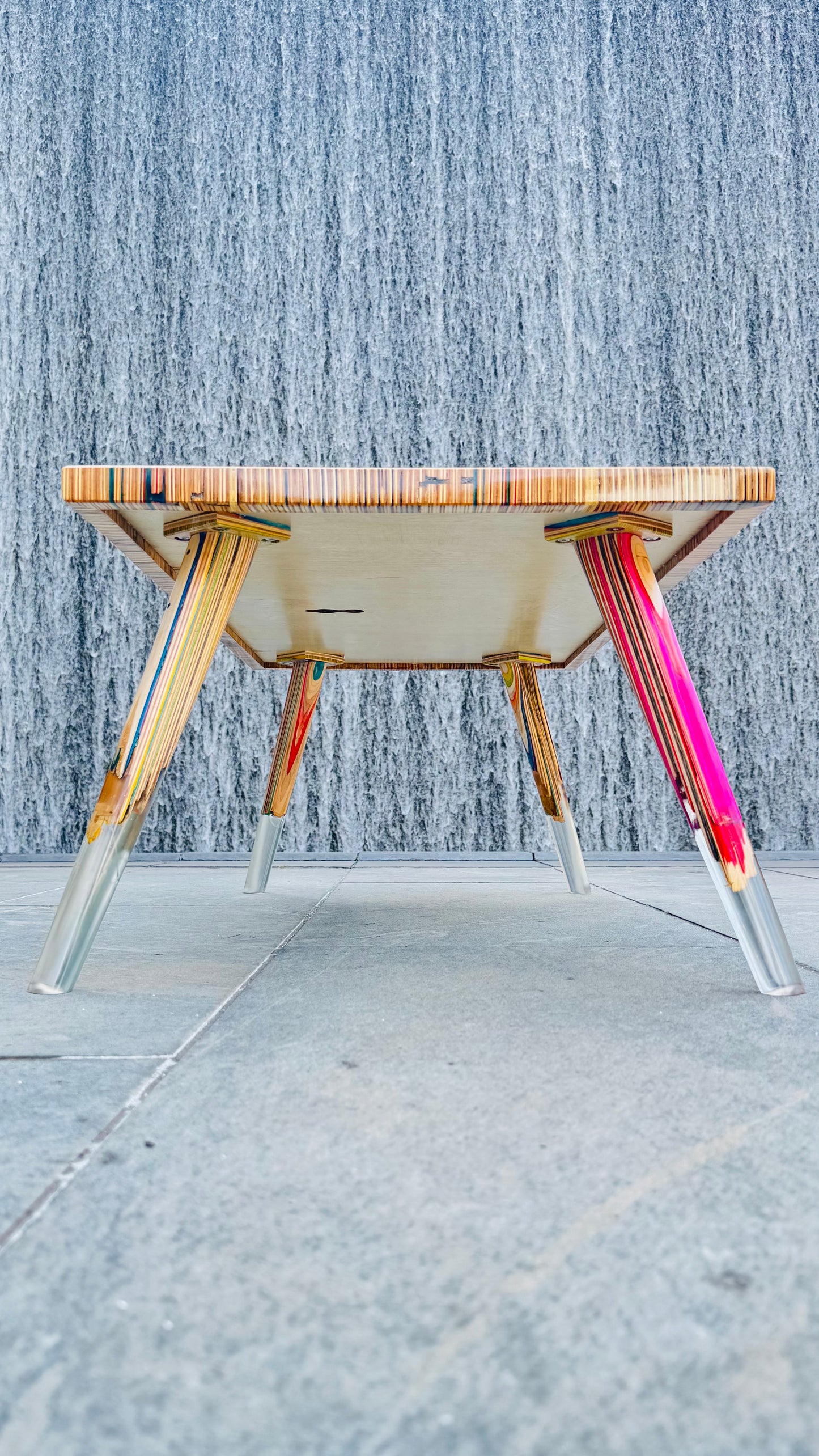 Recycled skateboards and epoxy coffee table