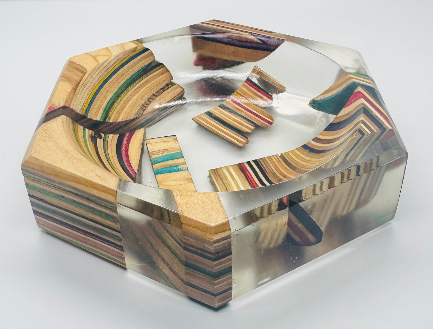 Recycled skateboards and epoxy catch all tray