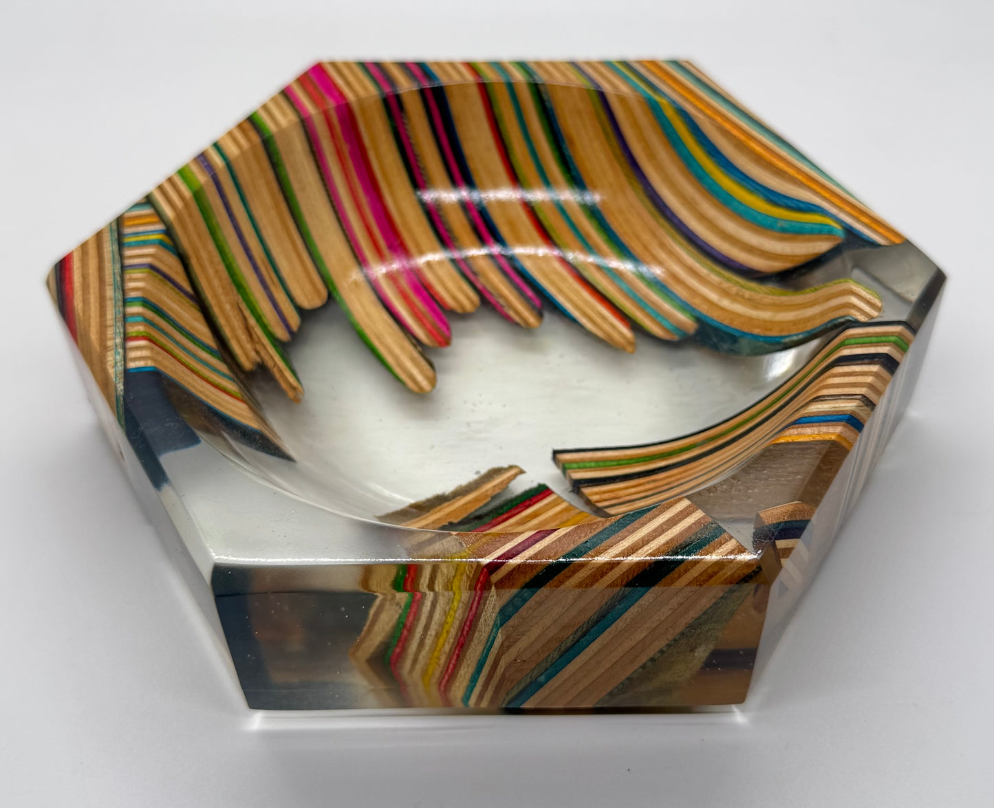 Recycled skateboards and epoxy catch all tray
