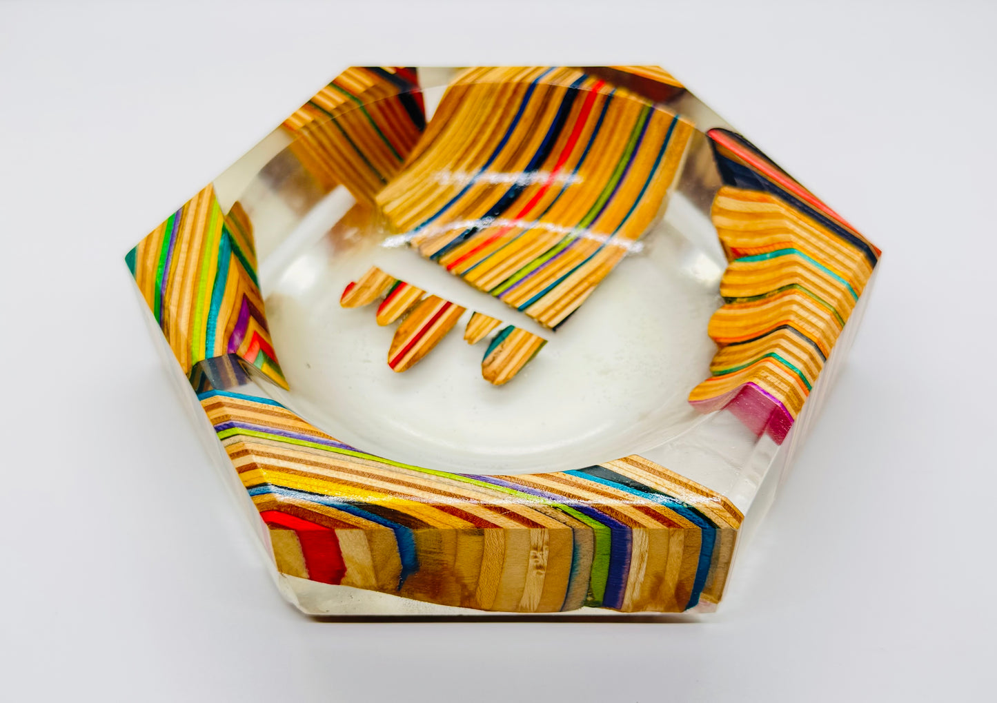 Recycled skateboards and epoxy catch all tray