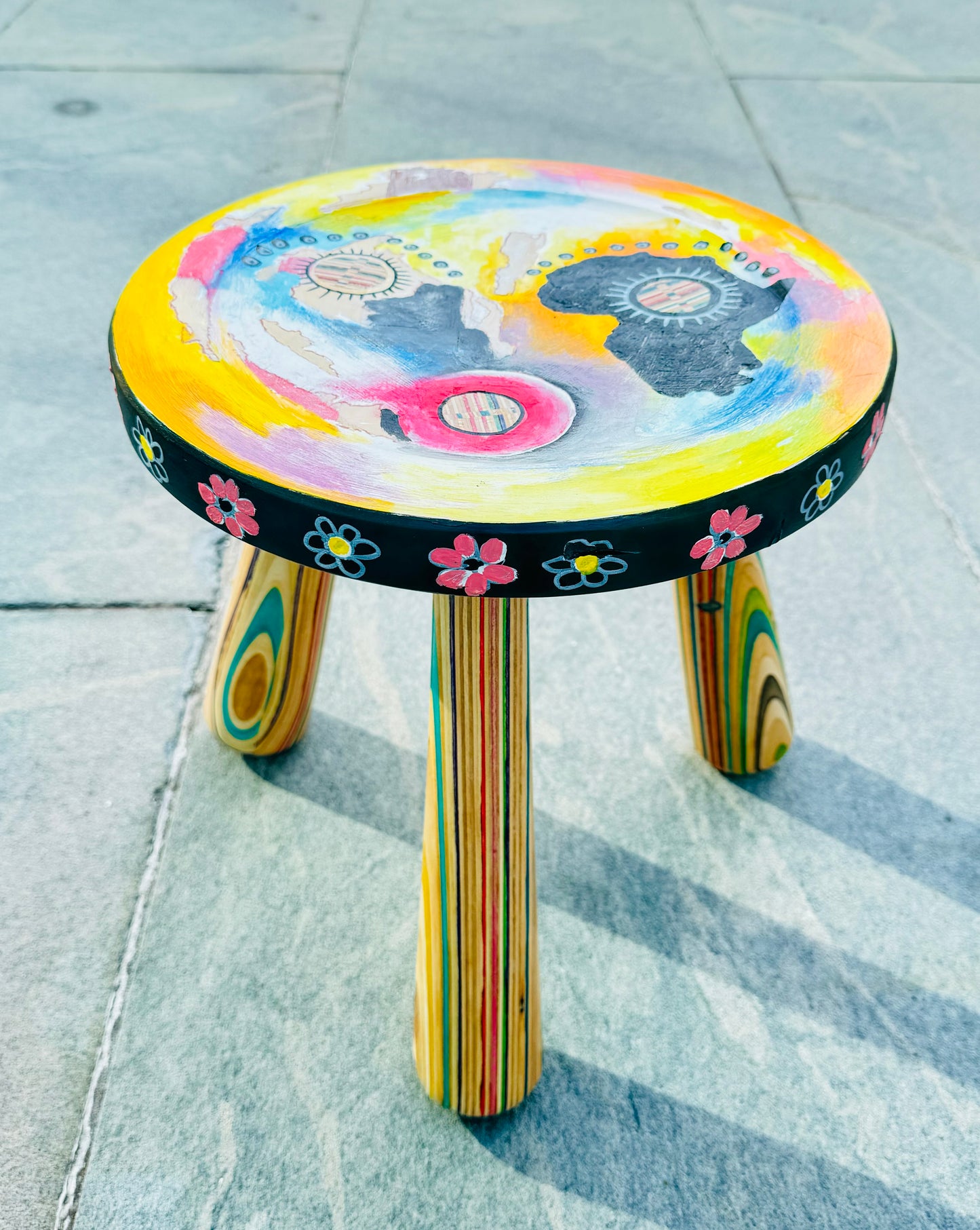 Gakwaya Gisa X Barousse Works Recycled Skateboard Stool Art #1 ✨