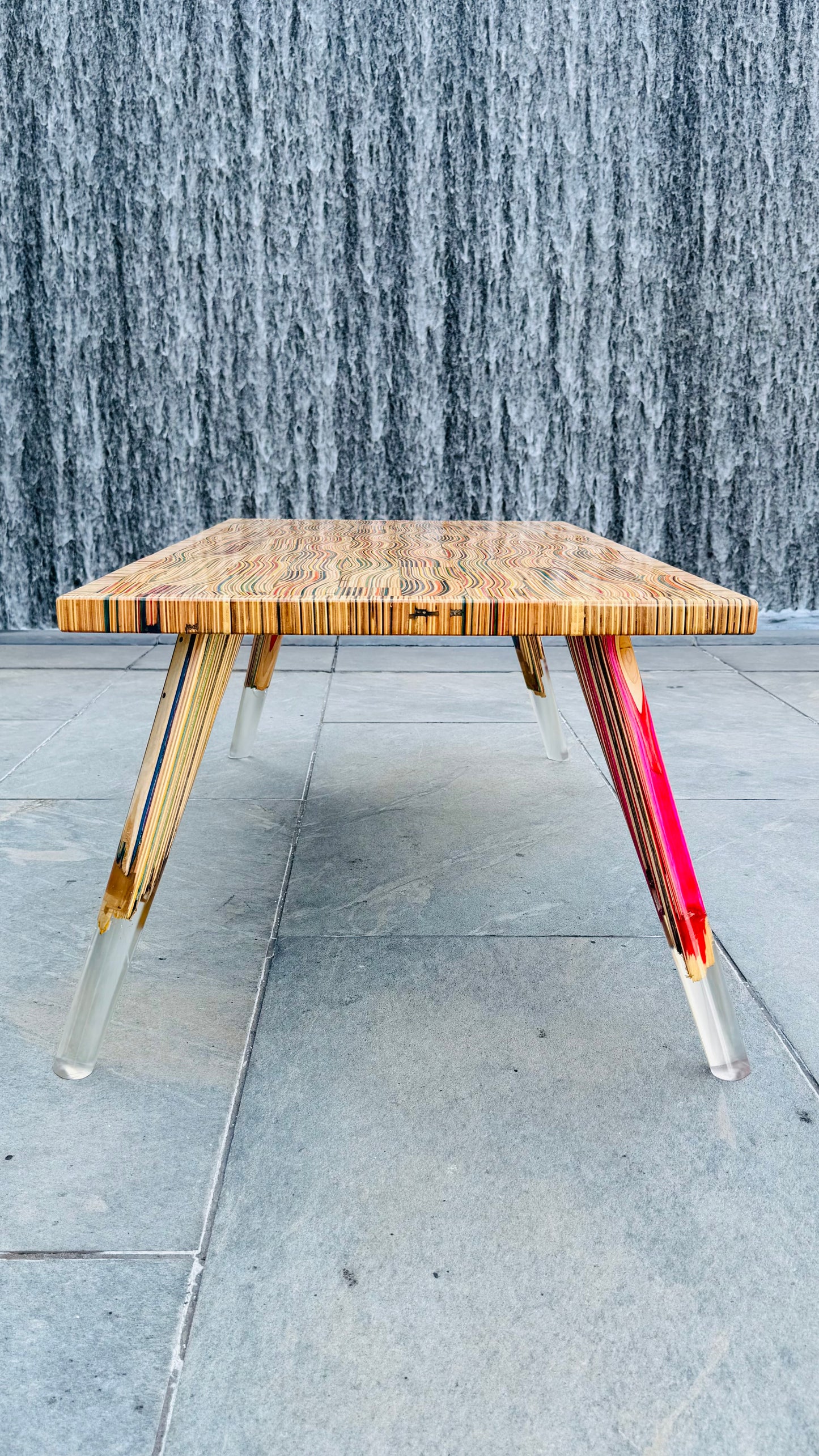 Recycled skateboards and epoxy coffee table