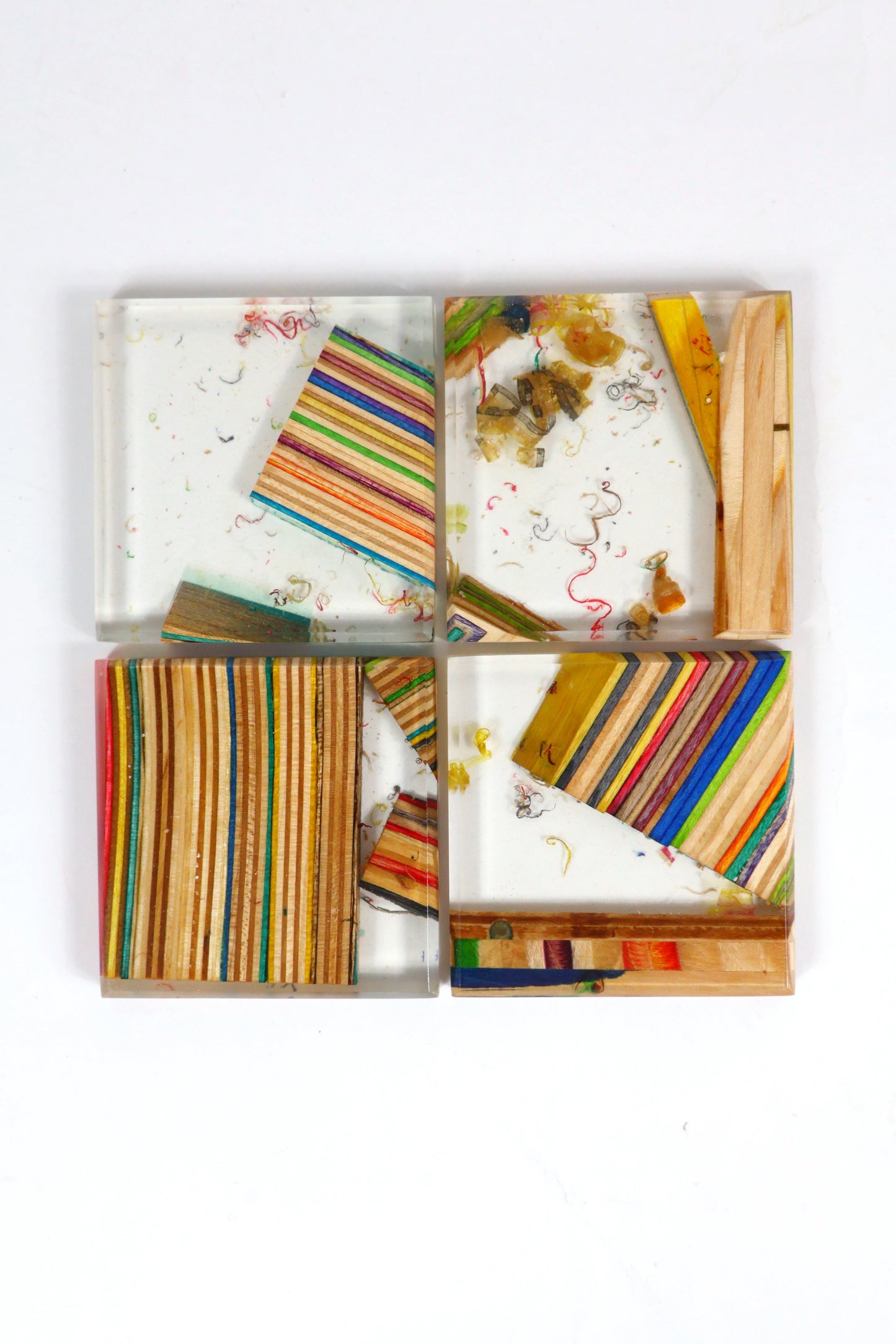 Recycled skateboards and epoxy coaster set