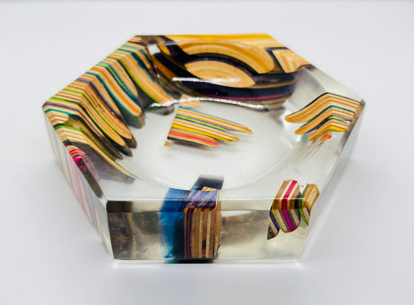 Recycled skateboards and epoxy catch all tray