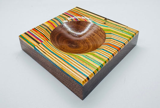 Black Walnut and Recycled Skateboards Coin Dish