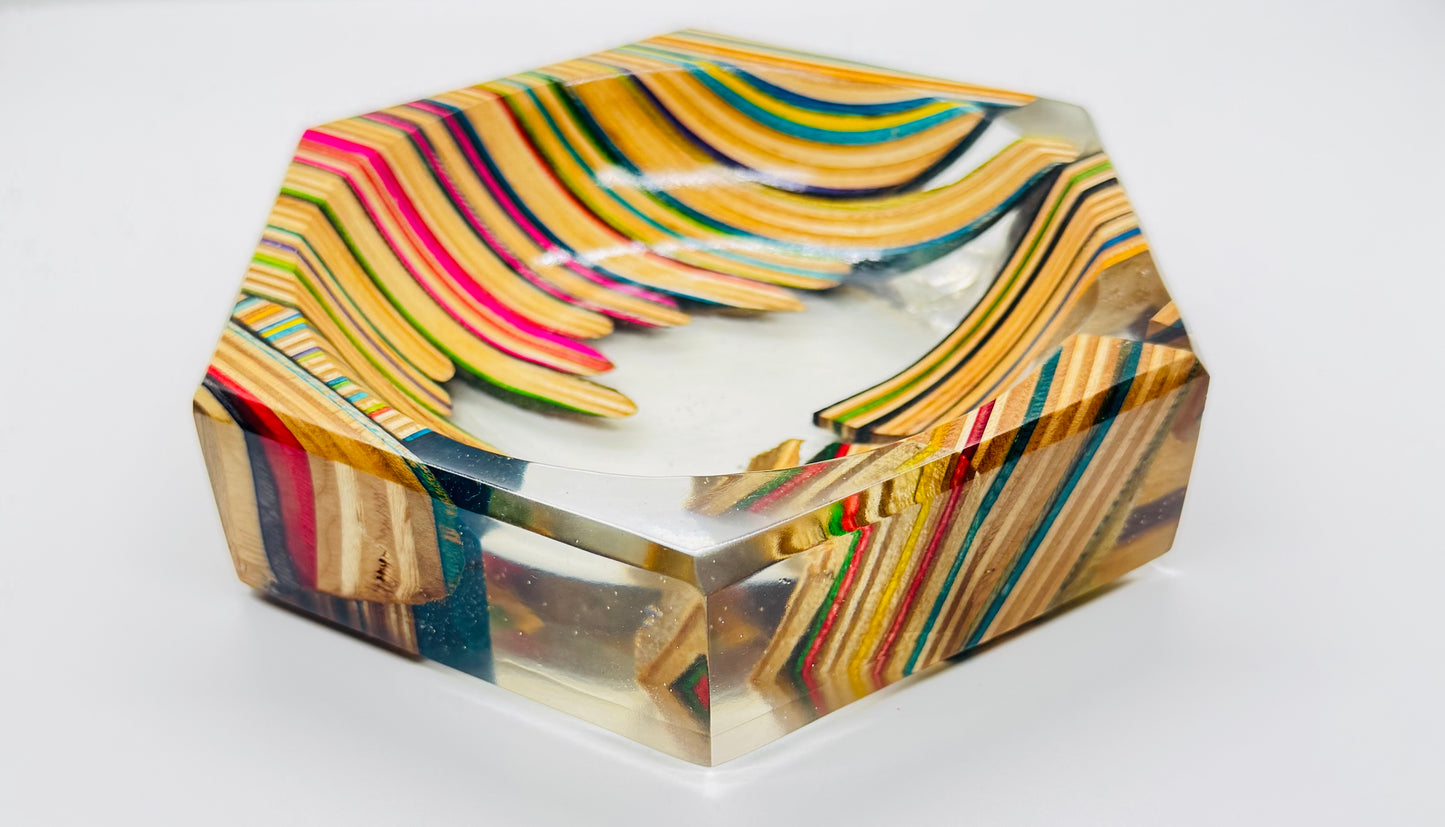 Recycled skateboards and epoxy catch all tray
