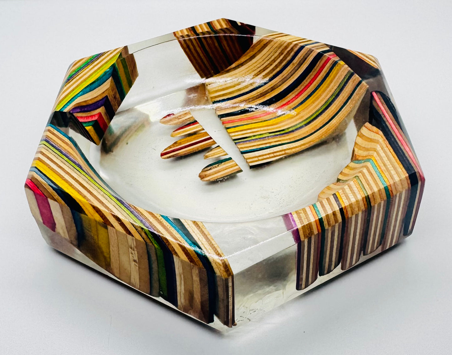 Recycled skateboards and epoxy catch all tray