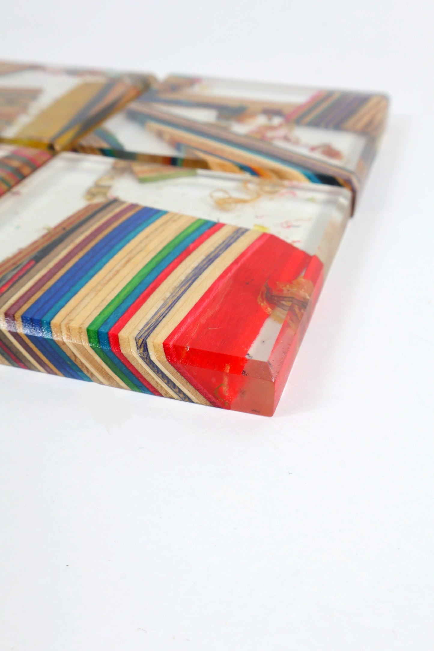 Recycled skateboards and epoxy coaster set