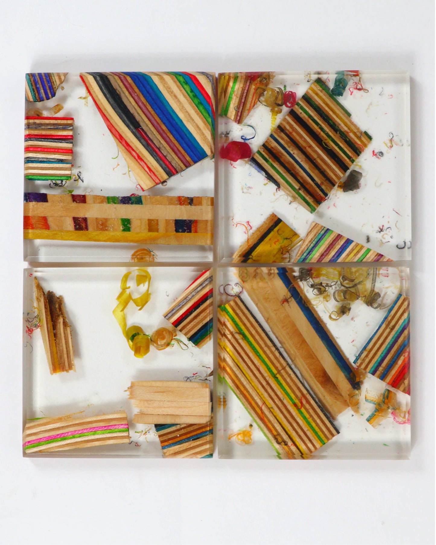 Recycled skateboards and epoxy coaster set