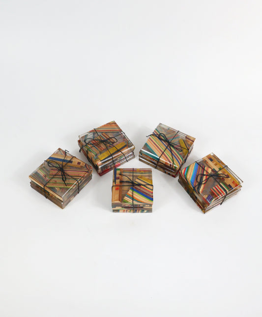 Recycled skateboards and epoxy coaster set