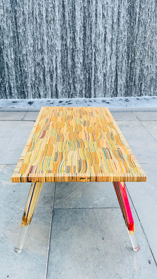 Recycled skateboards and epoxy coffee table