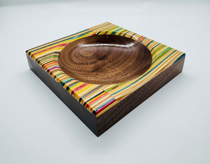 Black Walnut and Recycled Skateboards Coin Dish
