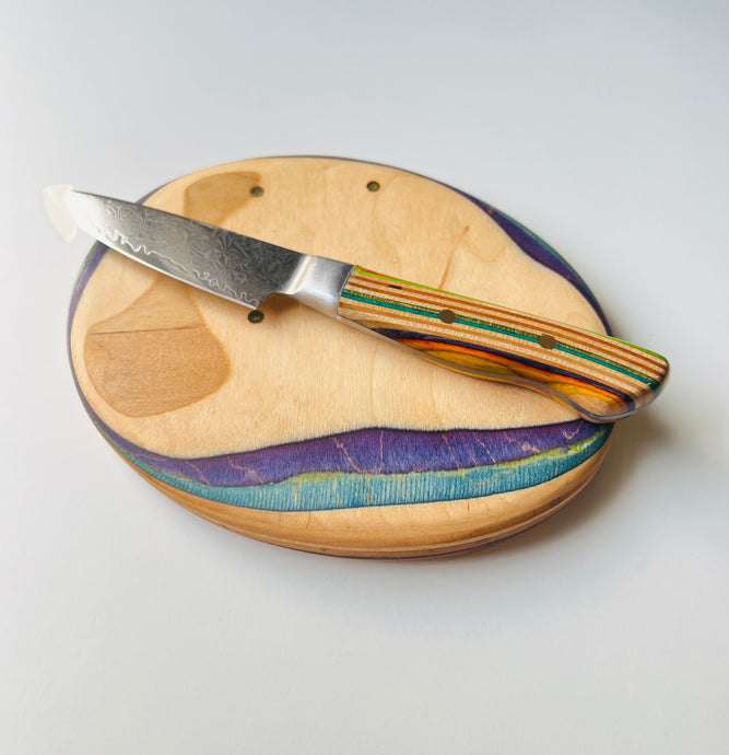 Recycled skateboard pairing knife & mini cutting board combo